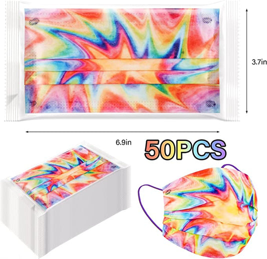 50PCS Adults Disposable 3-Ply s Rainbow Explosion Color Coded Blast