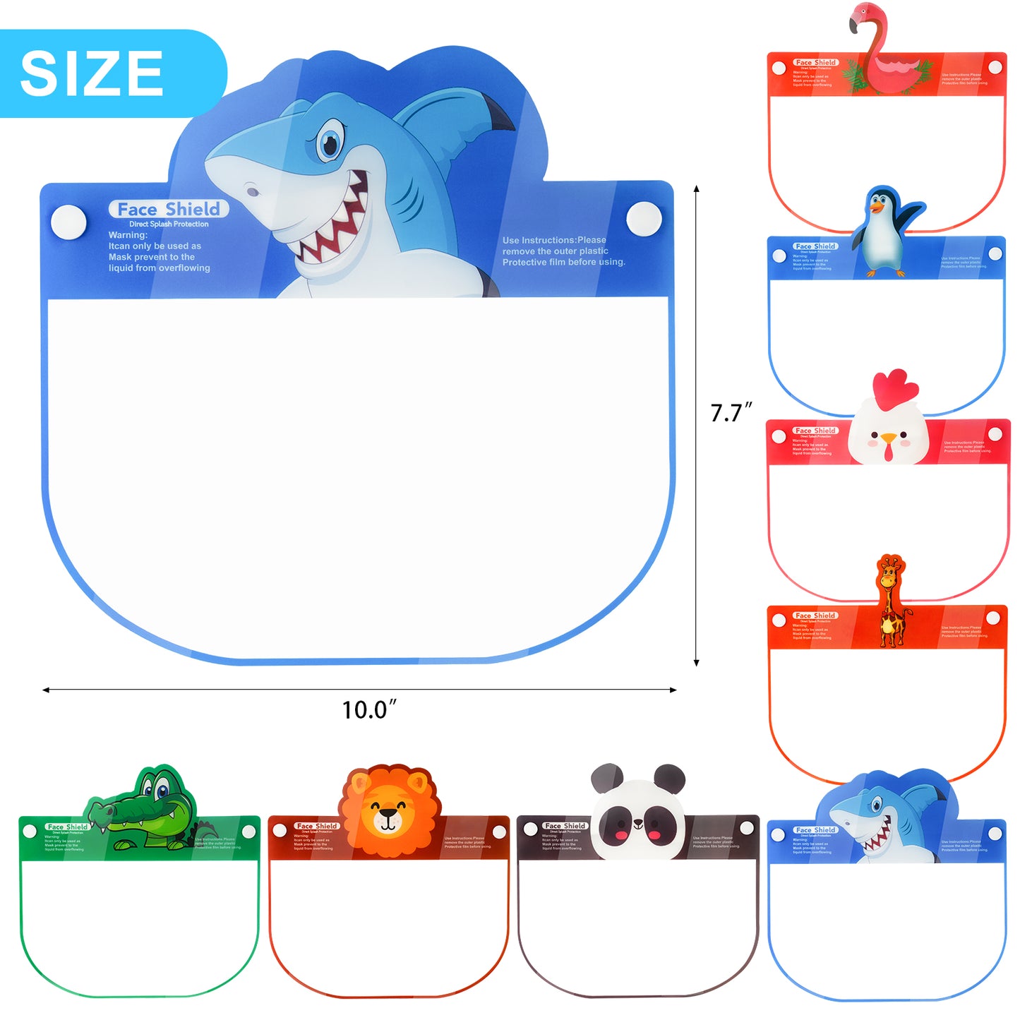 8-Pack Kids' Safety Face Shields Breathable Wrap-Around Full Protection Clear Vi