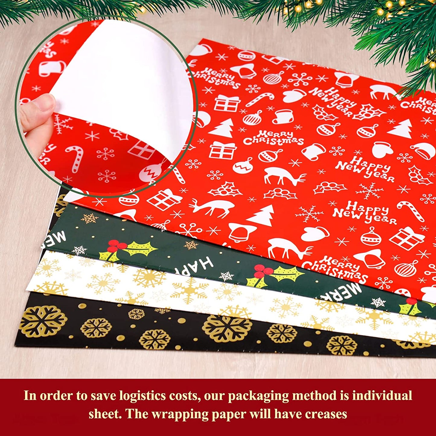 Single-Side Christmas Wrapping Paper 8PCS 28x20 Christmas Holiday Wrapping Paper