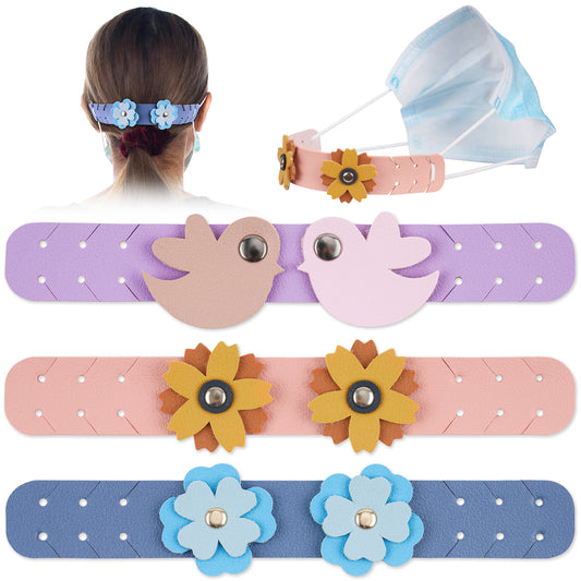 3-Pack Adjustable Extender Ear Saver Set, PU Leather Anti-Slip Strap Protecto