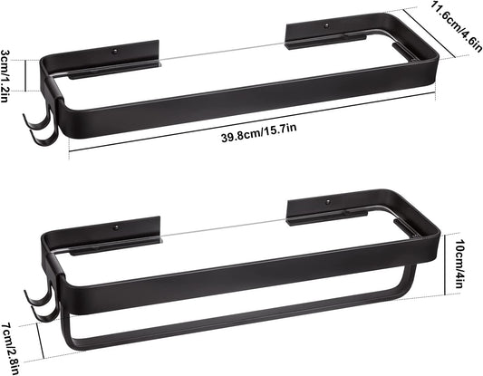 Wall Mount Bathroom Floating Shelf 2-Tier 15.7" Black Aluminum Frame Thick Glass