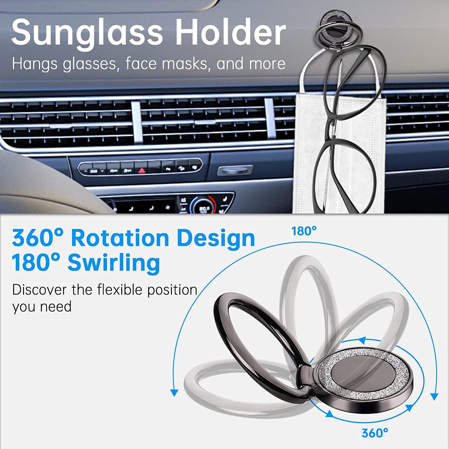 Rhinestone Car Garbage Can Sunglass Dash Holder Glitter Trash Can Rebound Lid