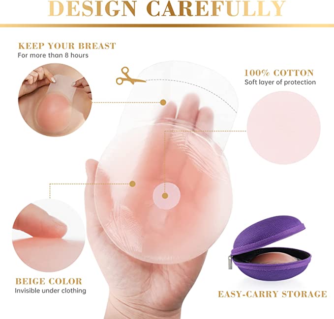 Nipple Covers Adhesive Breast Petals Travel Pouch 14 Pairs Reusable Silicone Bra