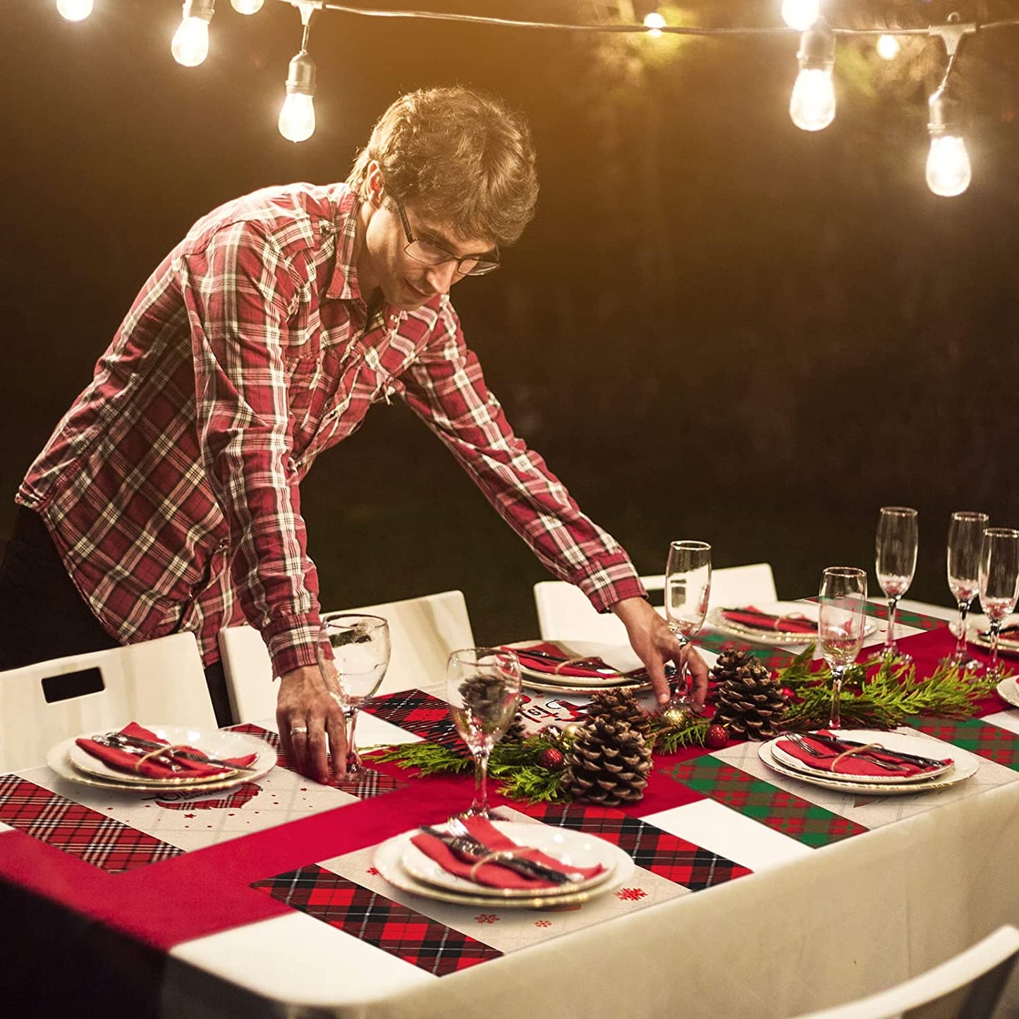 Linen Merry Christmas Placemats 6PCS Holiday Dining Table Place Mats Mix Designs