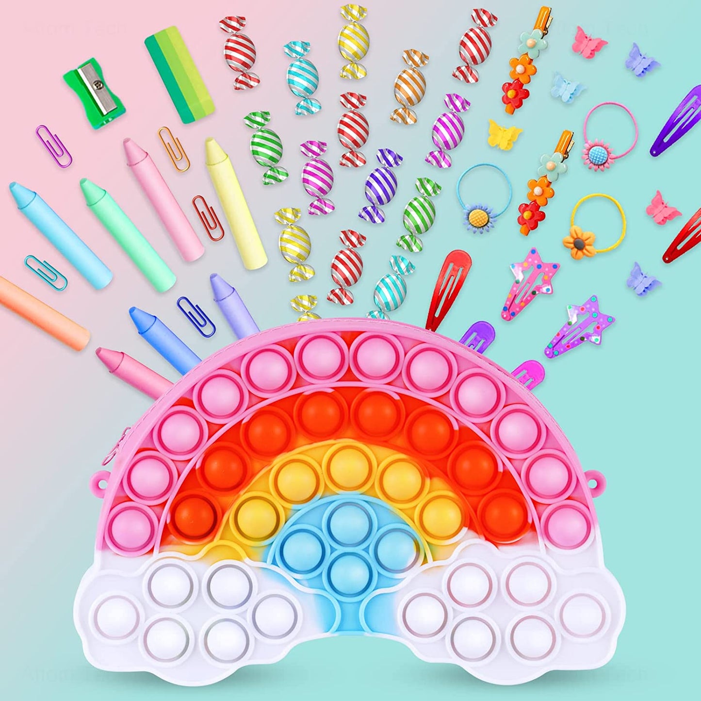 Rainbow Purse Push Pop Bubble Fidget Sensory Toy Colorful Shoulder Crossbody Bag