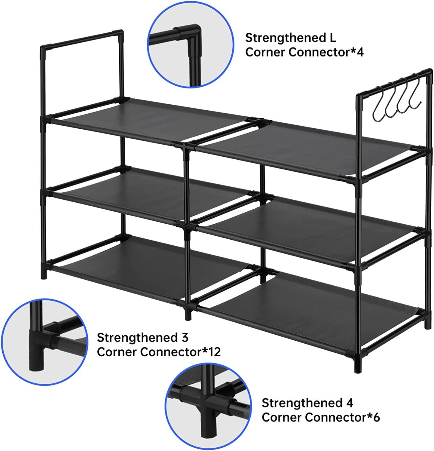 Shoe Rack 3 Tiers Sturdy Durable Metal Shoe Organizer 12 Pairs Space Saving