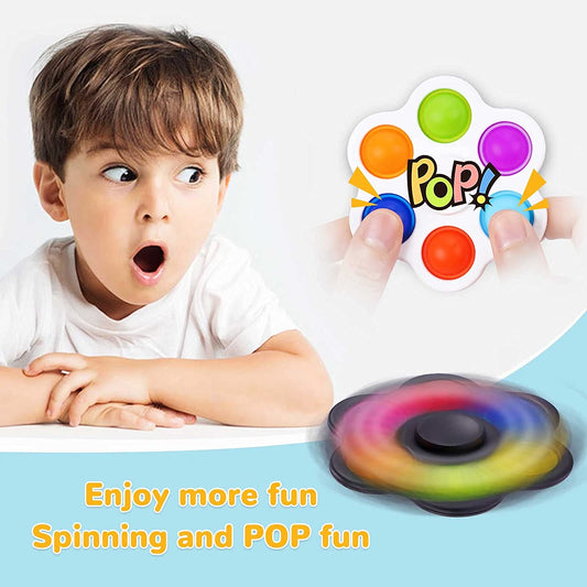 2PCS 2-in-1 Pop Fidget Spinners with Lanyards 6-Bubble Push Bubble Fidget Sens