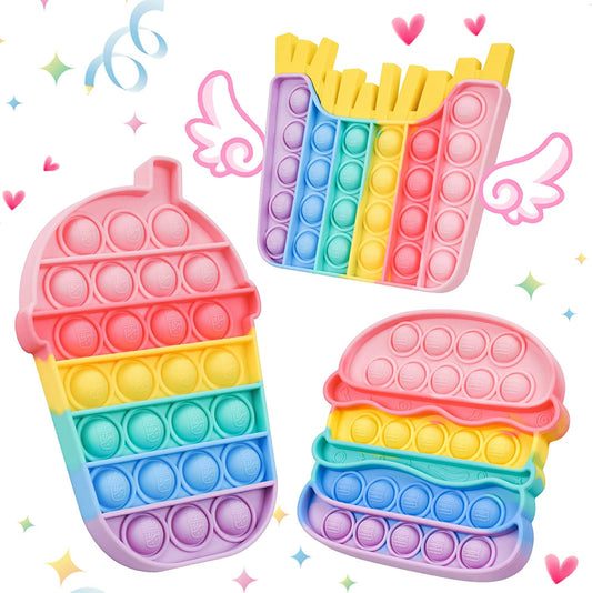 Silicone Push Pop Bubble Fidget Toy 3PCS Fast Food Sensory Toys Stress Reducer