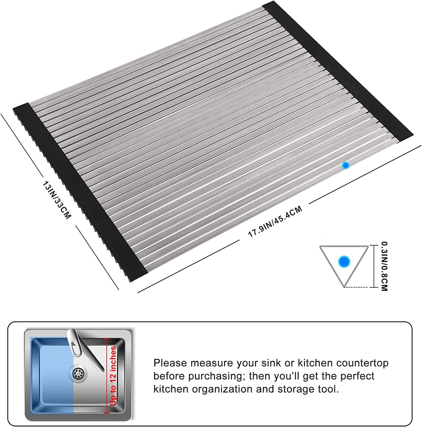 Roll Up Dish Drying Rack Over Sink 17.7"x13" Multipurpose Dense Tubes Foldable