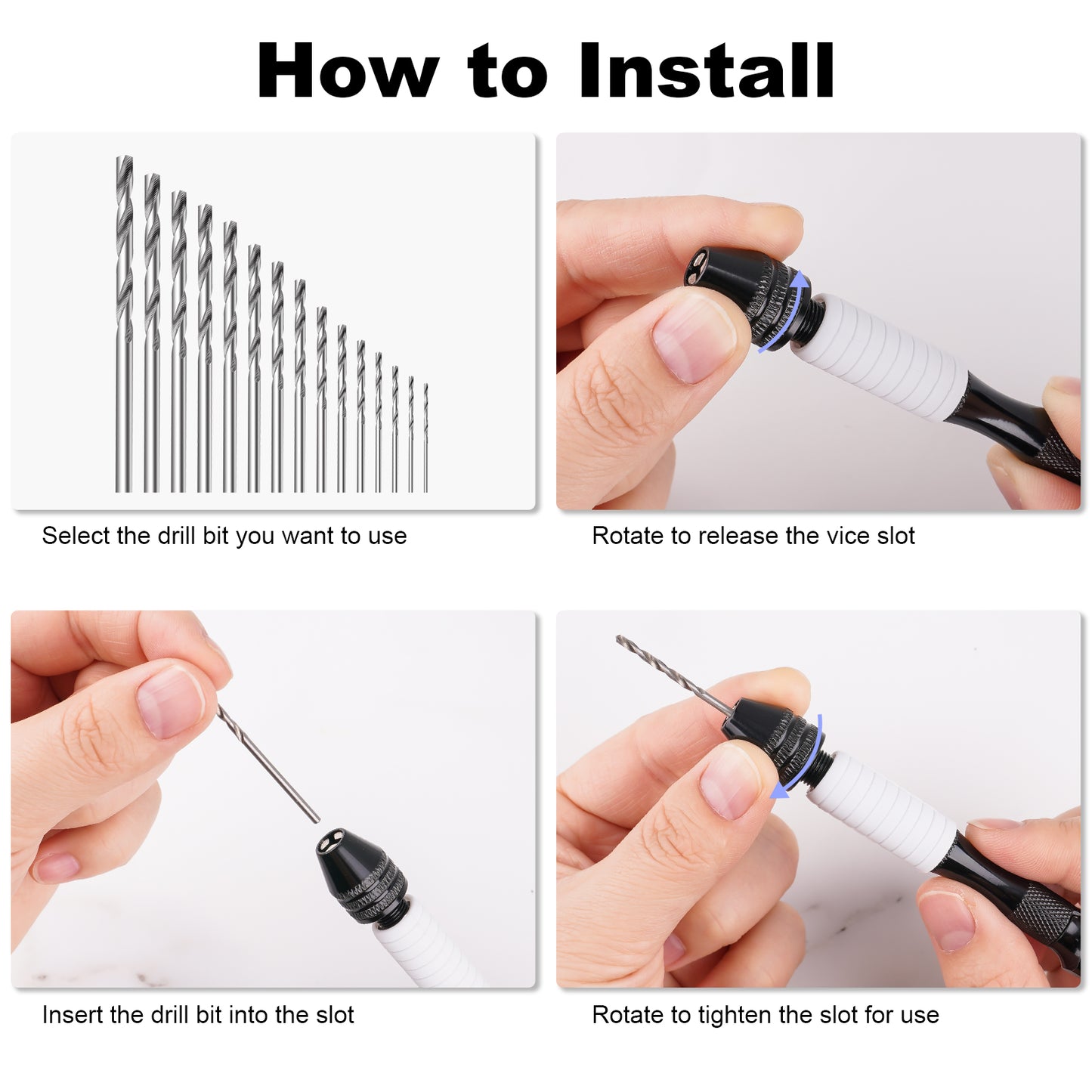 Professional Pin Vise Hand Drill with Rubber Grip 30PCS Mini Twist Drill Bits