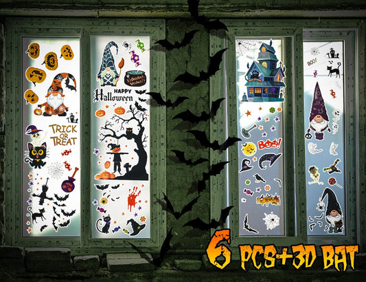 156PCS Halloween Window Cling Decal Stickers + 3D Bat Decoration Set, Halloween