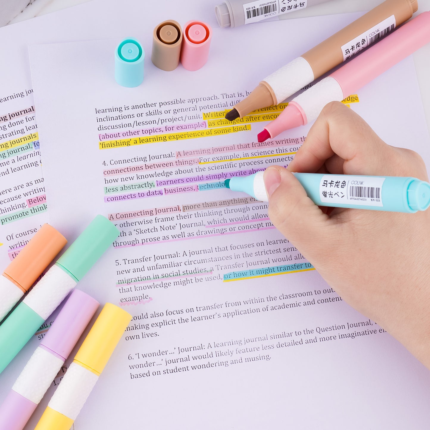 8-Pack Chisel Tip Macaron Color Pastel Highlighters, Quick Dry Water-Based Ink