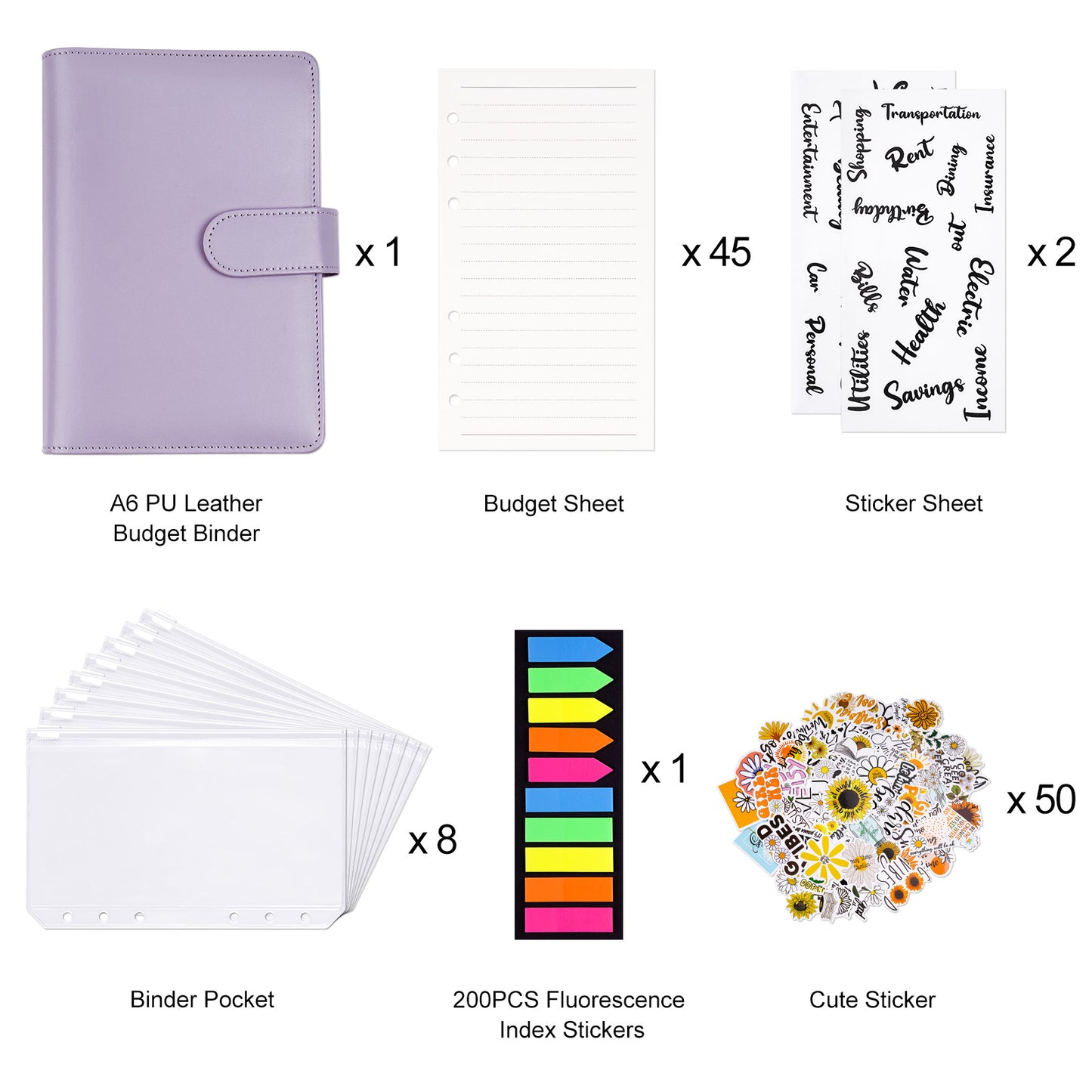 A6 PU Leather Magnetic Buckle Loose Leaf Budget Binder Set, Budget Planner Org