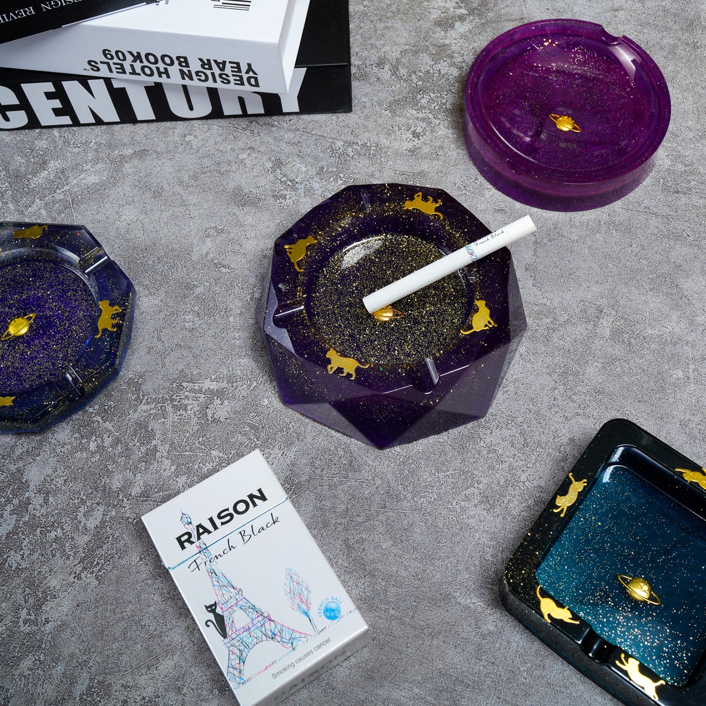 Epoxy Resin Silicone Molds Ashtray/Coaster 4 Shapes+9 Colors Glitter Powder Sq