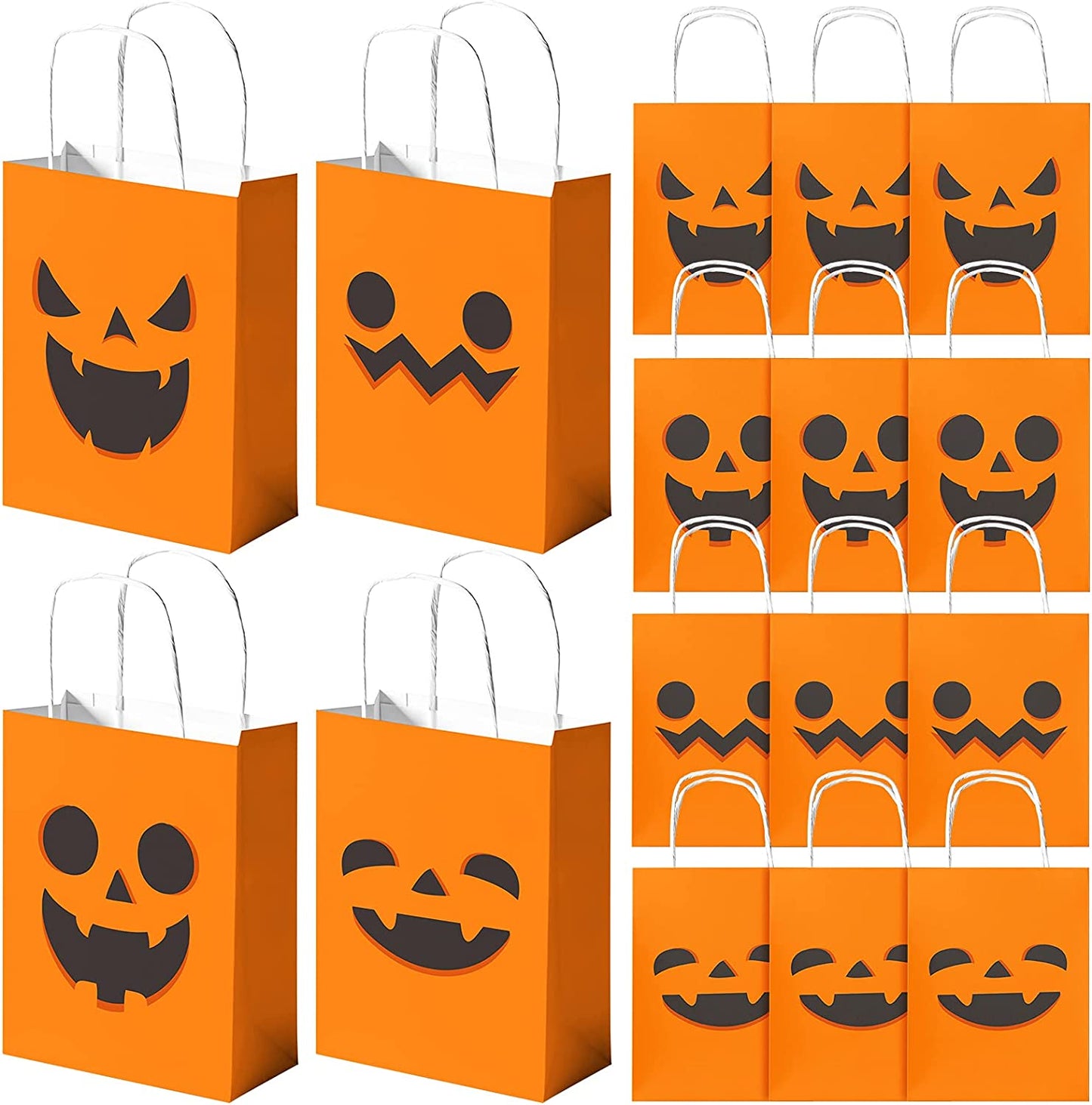 16-Pack Halloween Pumpkin Kraft Paper Treat Bags with Handles Trick or Treat