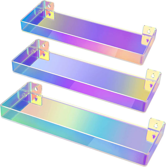 Iridescent Floating Shelf 3PC Acrylic Wall Decoration Heavy Duty Rainbow Display