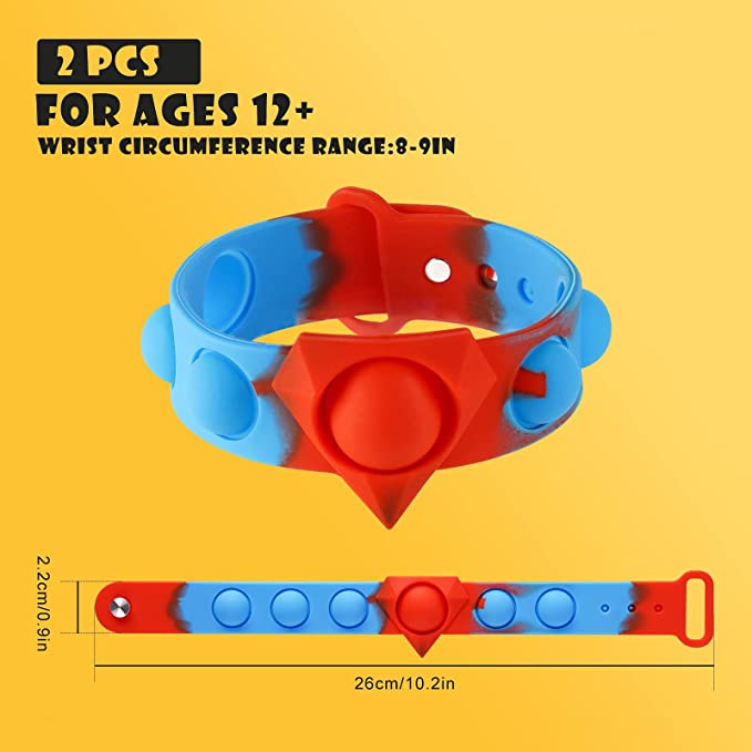 Silicone Push Pop Bubble Wristband Fidget Sensory Toys 2PCS Multicolor 10" Long