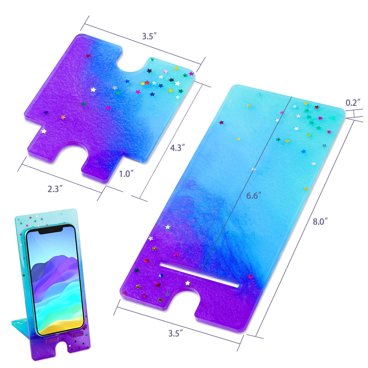 Epoxy Resin Phone Stand Soft Silicone Mold and Star Glitter Sequins DIY Castin