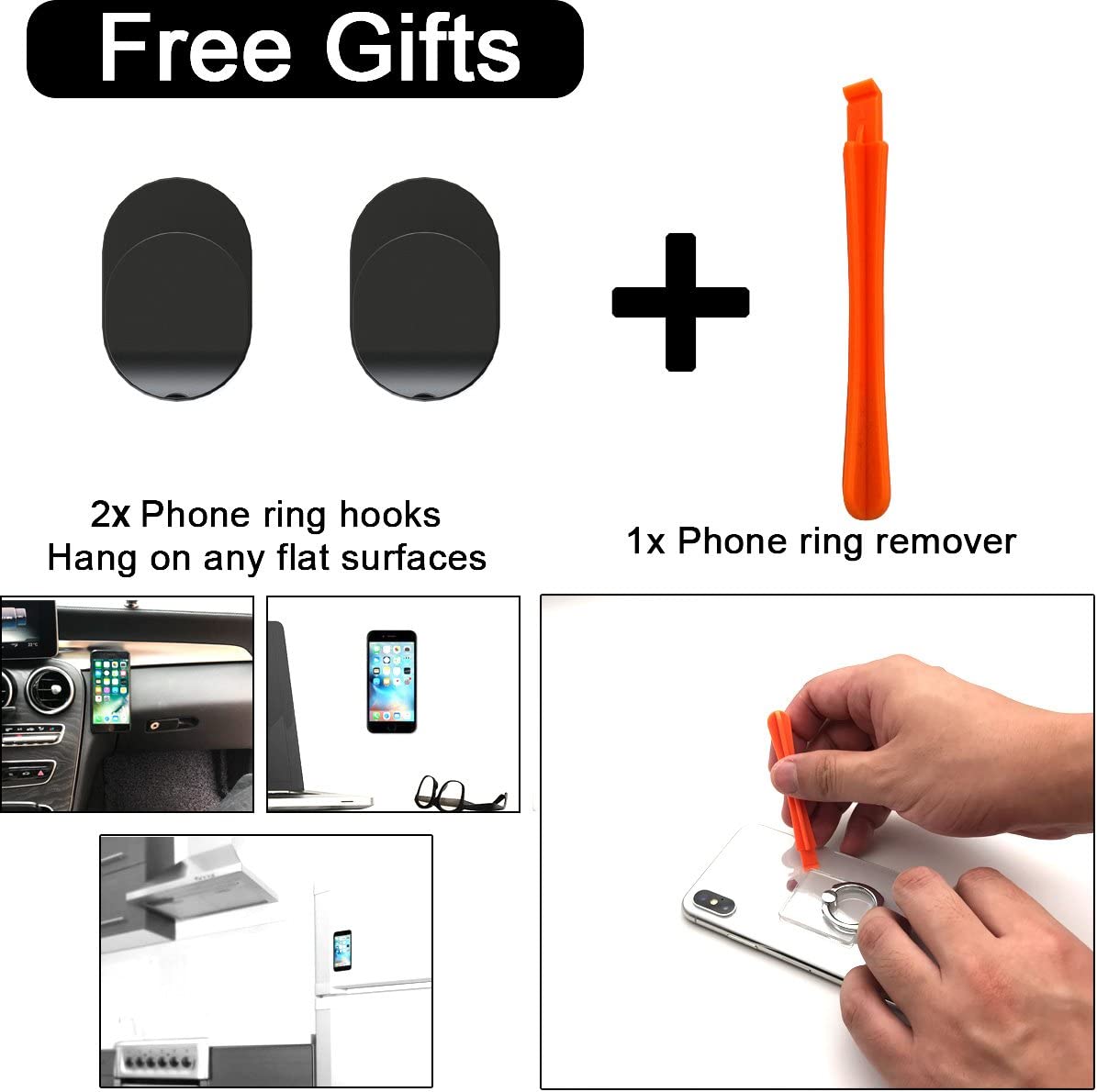Clear Cell Phone Ring Holder Grip 360 Degree Rotation Finger Kick-Stand (Silver)