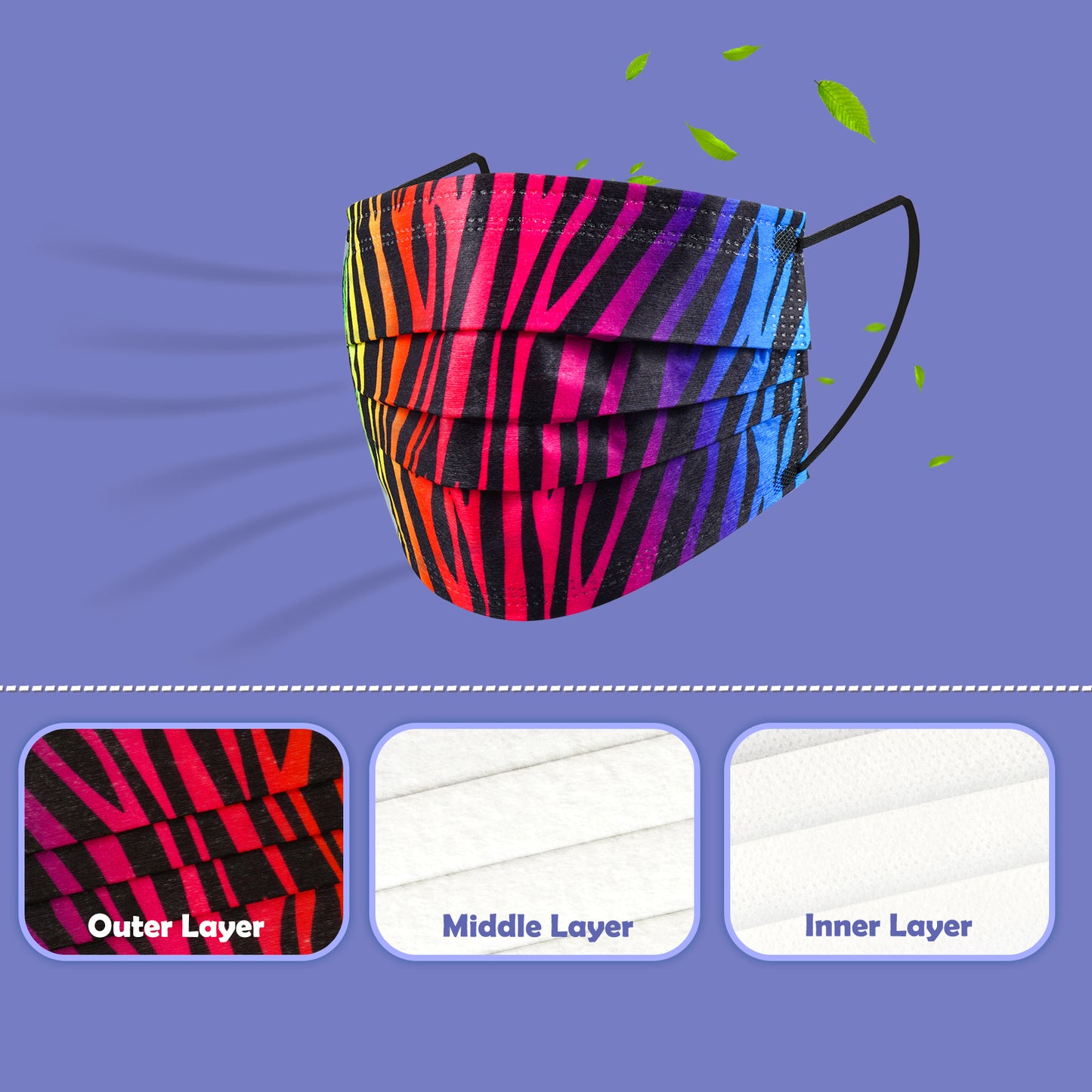 Adult Zebra Stripe Disposable 60 Pcs Unisex Gradient Rainbow Color Individual
