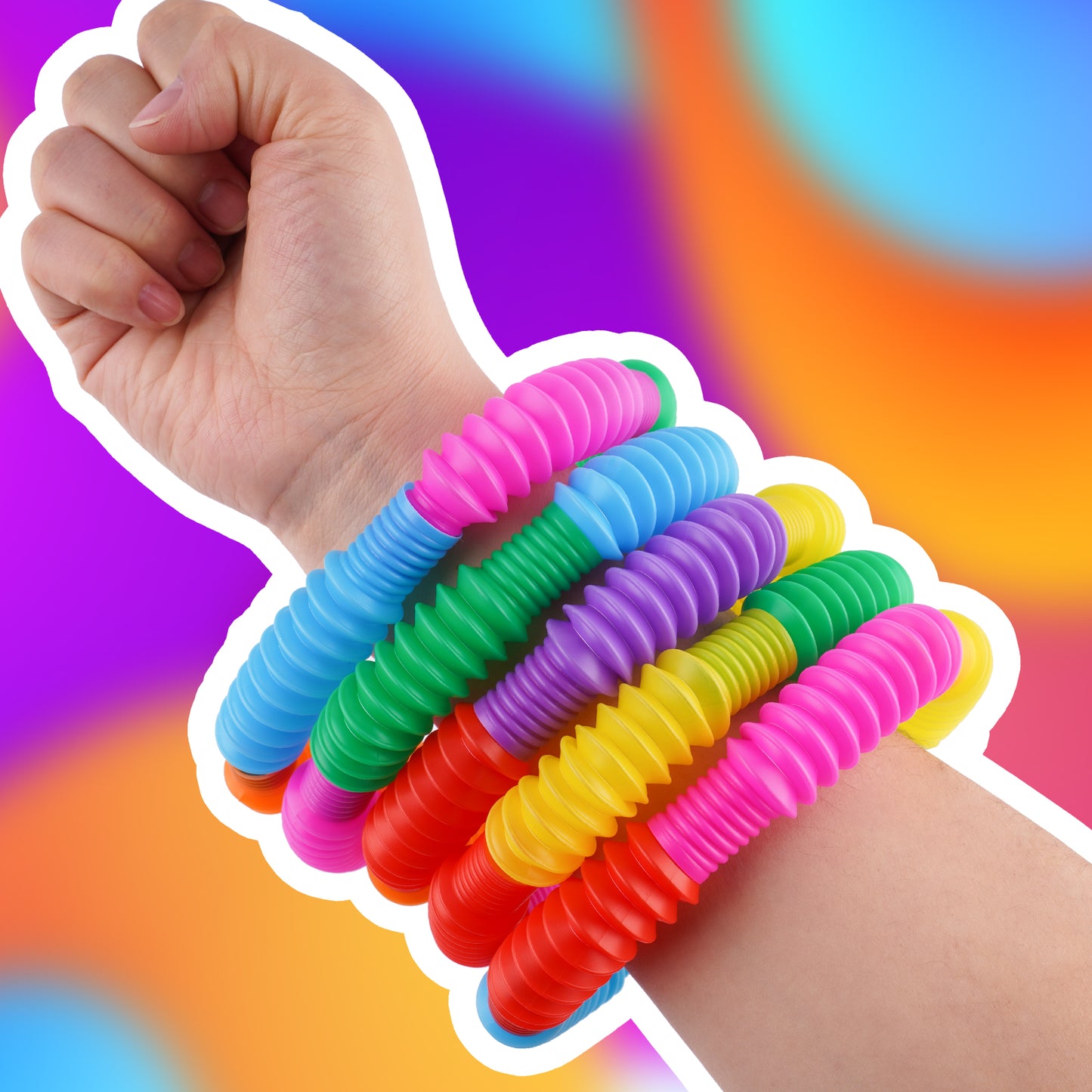 98PCS Mini Pop Tube Sensory Fidget Toy Set, Multicolor 0.8" Stretchable Pipe P