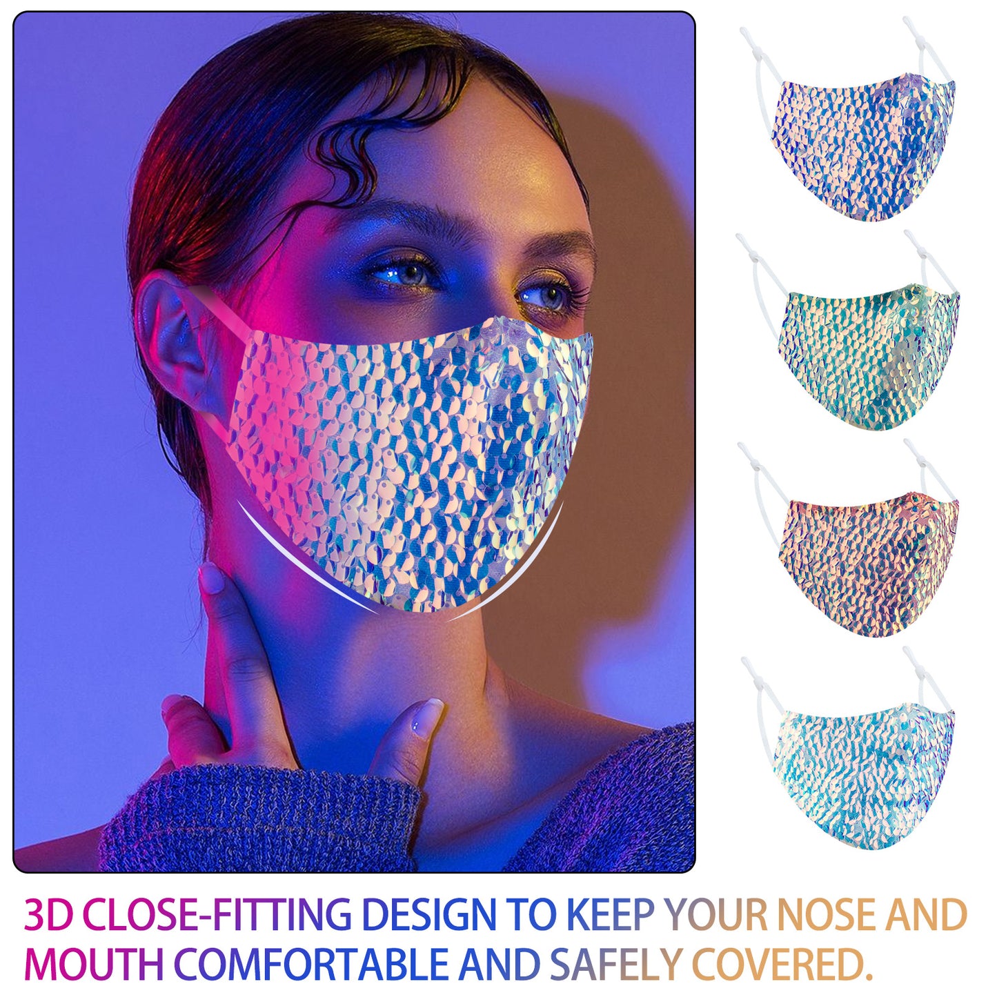 4PCS Fashion Protective s Iridescent Mermaid Glitter Sequin Women Reusa