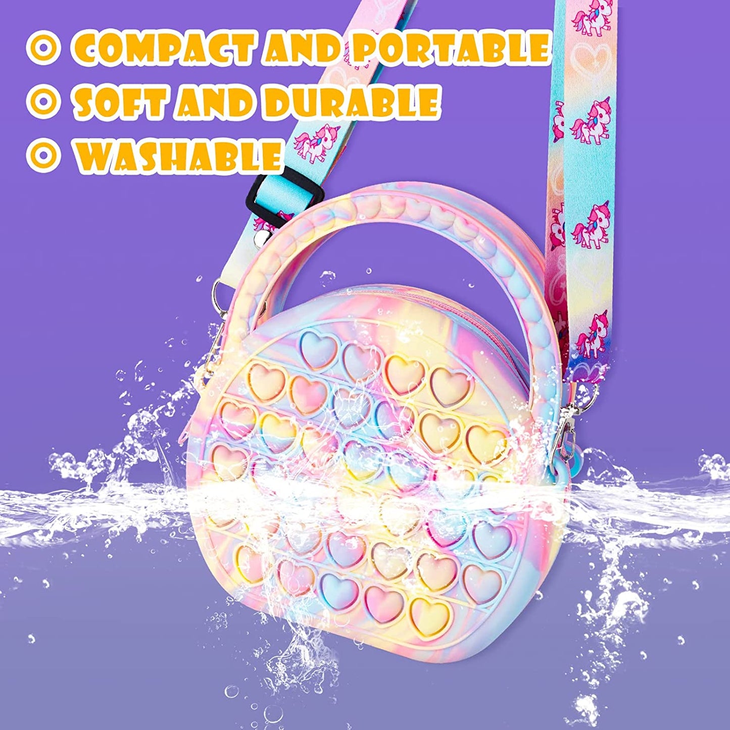 Mini Handbag Silicone Push Pop Fidget Sensory Toy Heart Bubble Rainbow Colors
