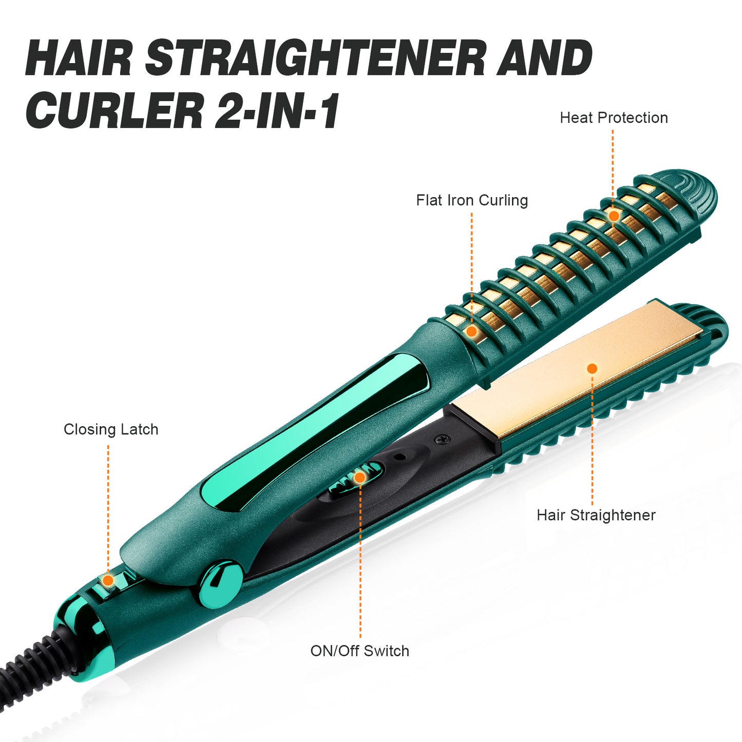 2-in-1 Hair Straightener Curler Professional Multi-Styler Flat Iron (Green)