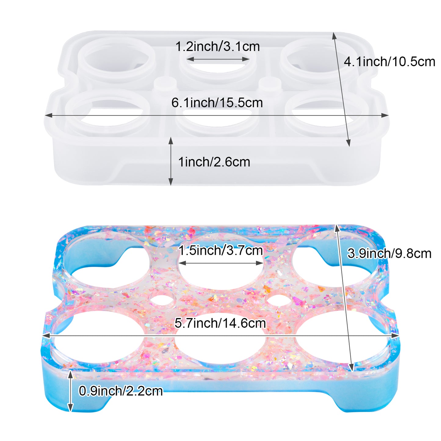 DIY 6-Egg Holder Epoxy Resin Casting Silicone Mold Kit+Star Glitter, 6?”x4?”x1