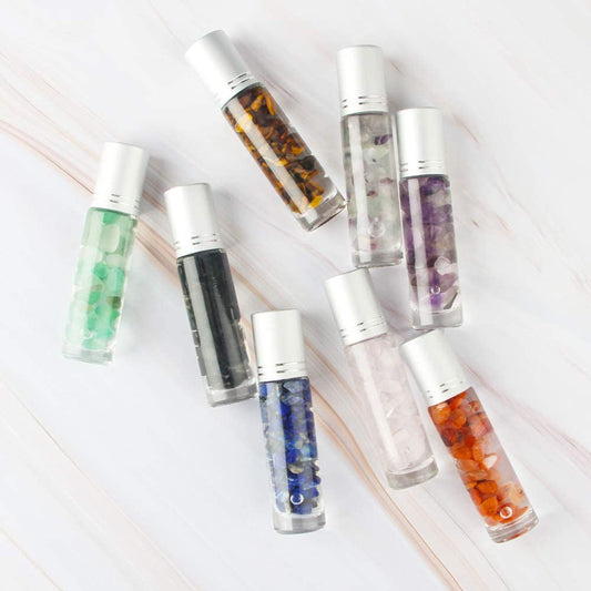 10ml Essential Oil Roller Bottles Set with Colorful Gem Stone Balls Home Ultra T
