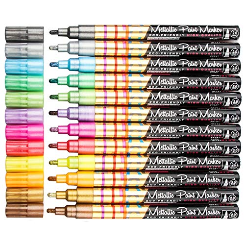 12 Color Assorted Metallic Marker Pens, 2mm Tip Sheen Glitter Painting Pen