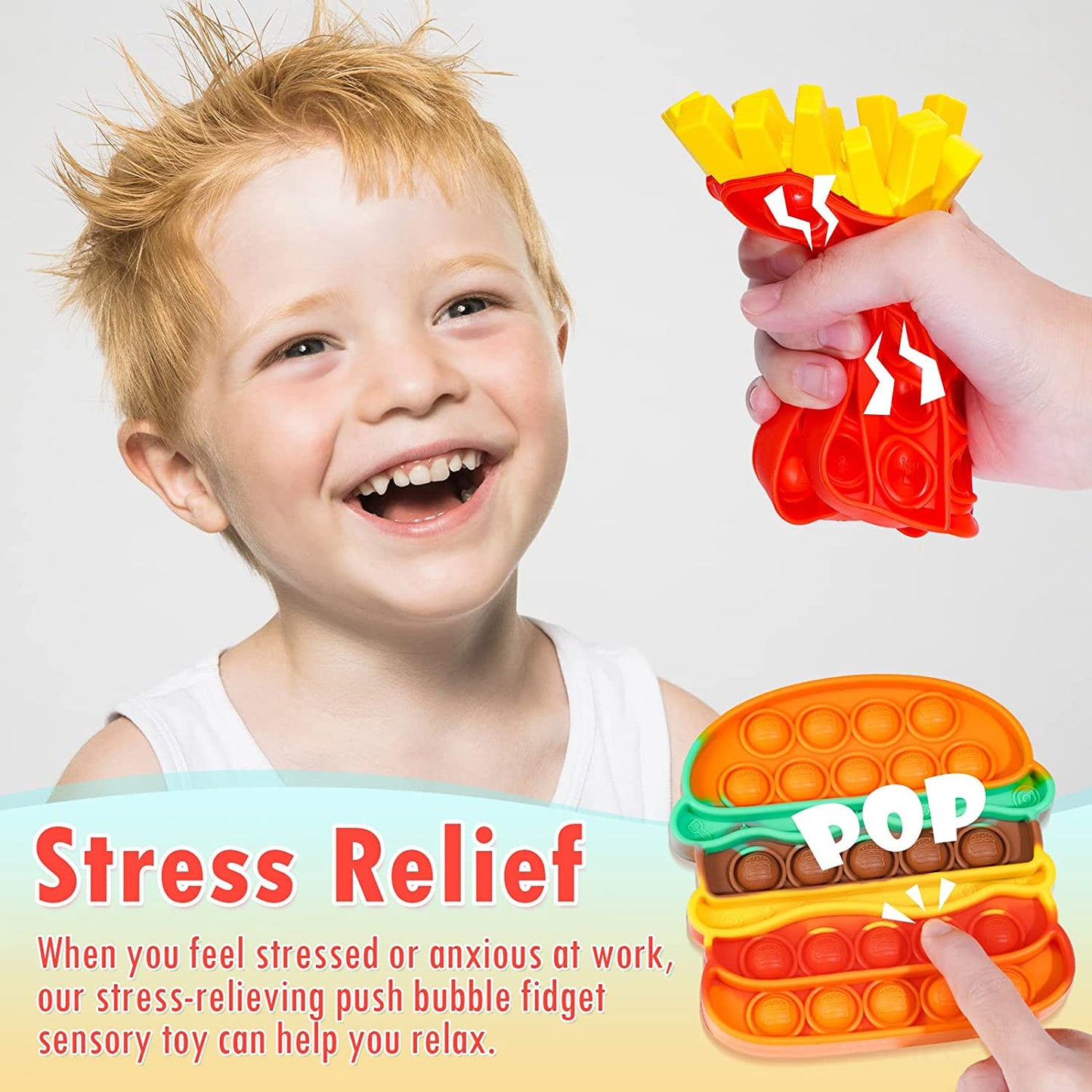 Silicone Pop Bubble Fidget Toy 3PCS Fast Food Shapes Sensory Toys Stress Reducer