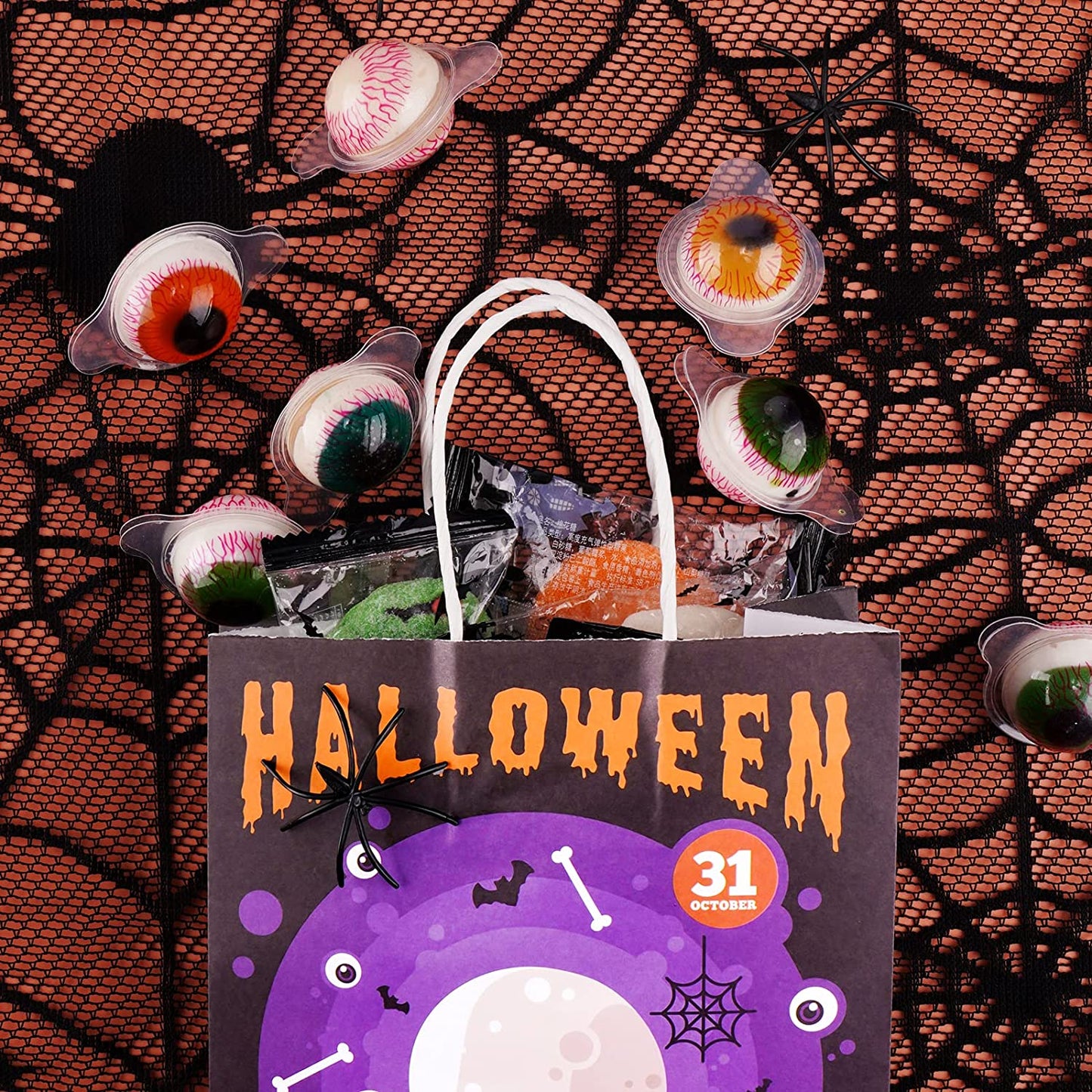 16PCS Halloween Kraft Paper Treat Bag Handle Trick or Treat Holiday Party Favor