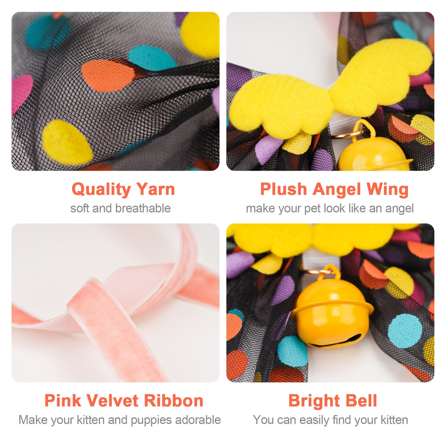Cat Dog Collars with Bow Tie & Bell 2PCS Pet Safety Mesh Lace Colorful 2 Colors