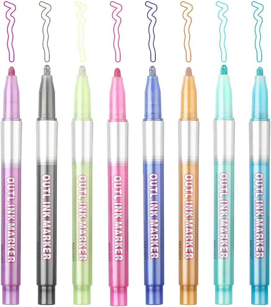 Self-outline Metallic Markers, Outline Marker Double Line Pen Journal Pens Color