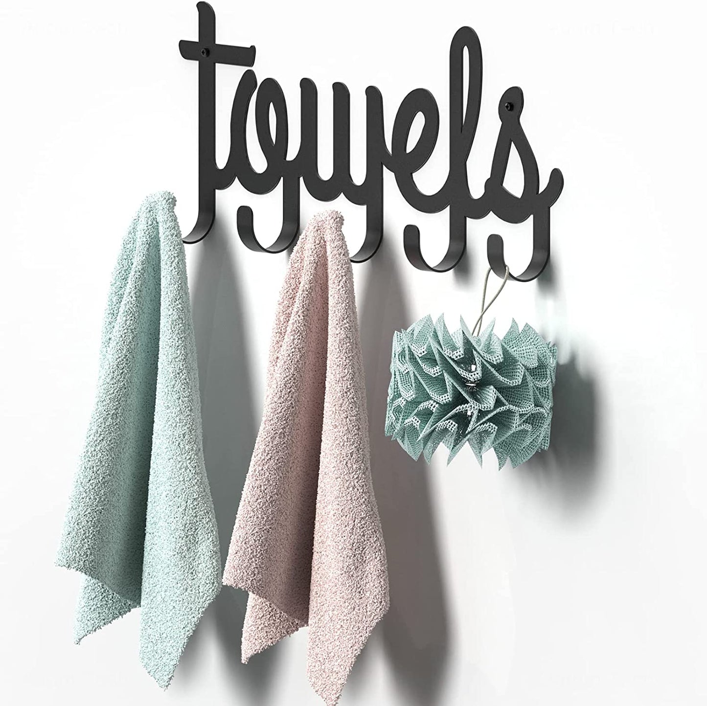 Towel Rack 5 Hooks Wall Mount Bathroom Metal Holder Organizer Space Saving Black