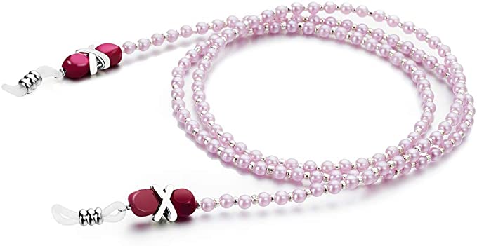 Pearl Eyeglasses Holder Strap Cords 2PCS Eyeglass Retainer Pink Beaded Strings