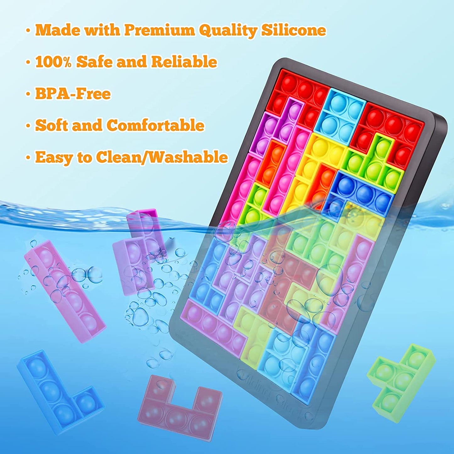 3D Silicone Jigsaw Puzzle Push Pop Bubble Fidget Sensory Toy Building Blocks