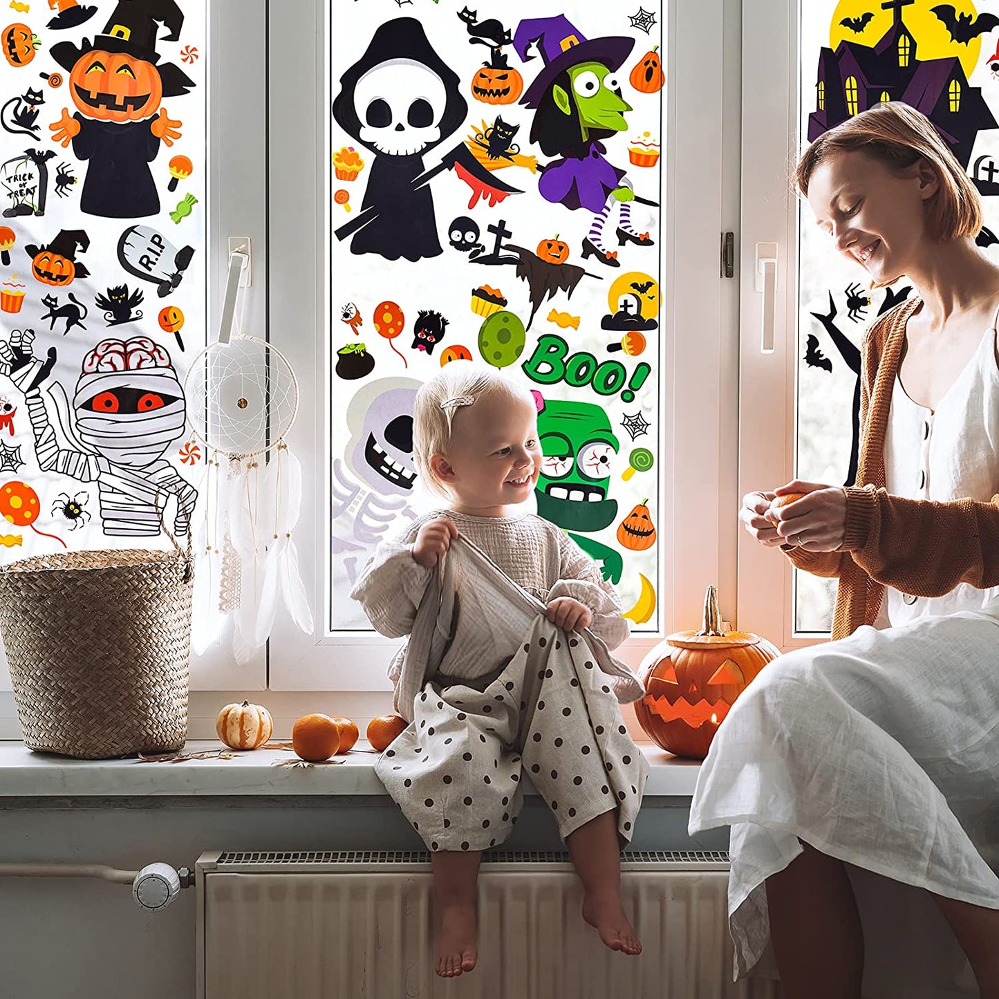 126PCS Cartoon Halloween Window Cling Decal Stickers Home Office School 6 Sheets