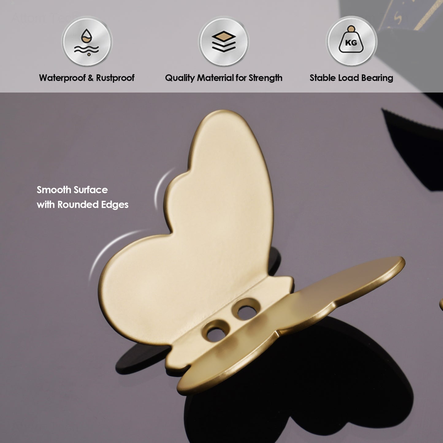 2PCS Butterfly Coat Hooks Matte Brass Decorative Wall Mounted Multifunctional