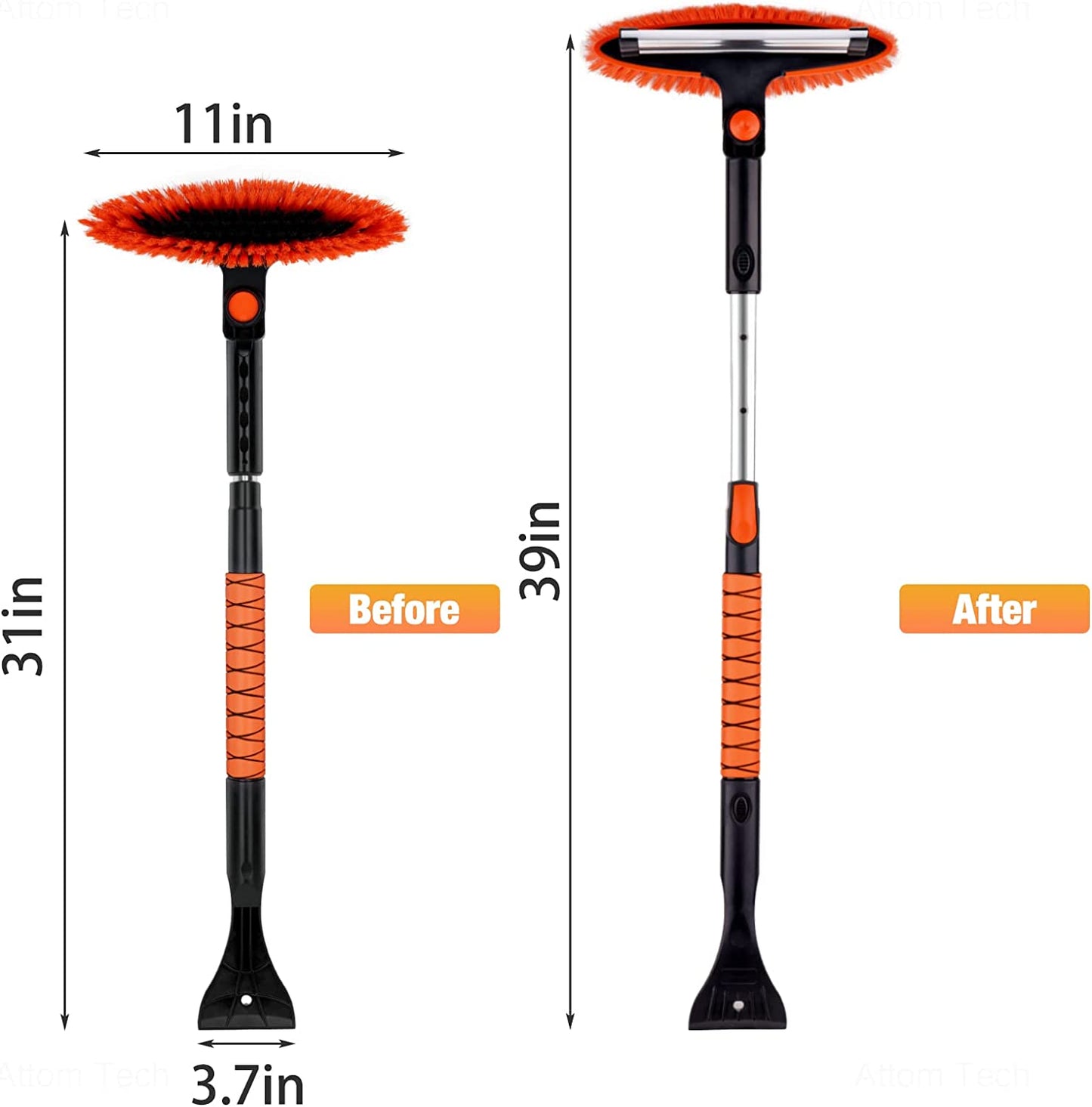 3-In-1 Ice Scraper Snow Brush Squeegee 30"-39" Extendable Aluminum Alloy Handle