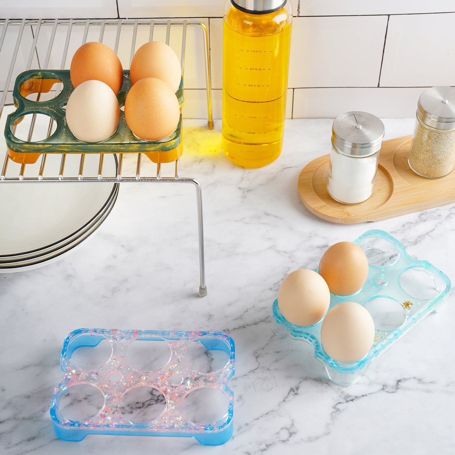 DIY 6-Egg Holder Epoxy Resin Casting Silicone Mold Kit+Star Glitter, 6?”x4?”x1