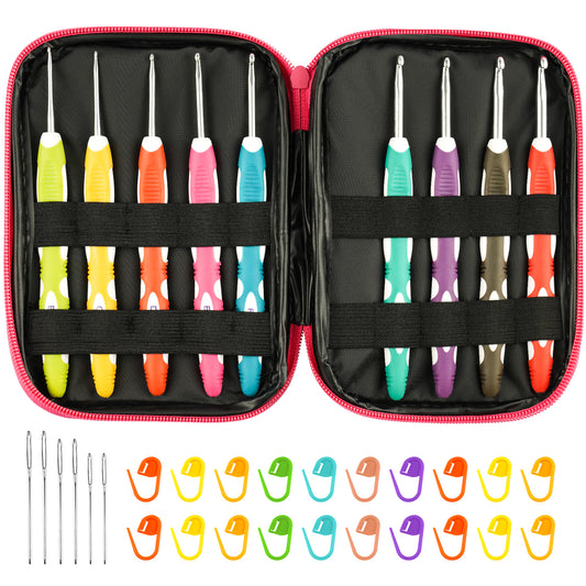 Aluminum Crochet Hook Anti-Slippery Silicone Handle 9PCS 2-6mm 6.4" Color-Code