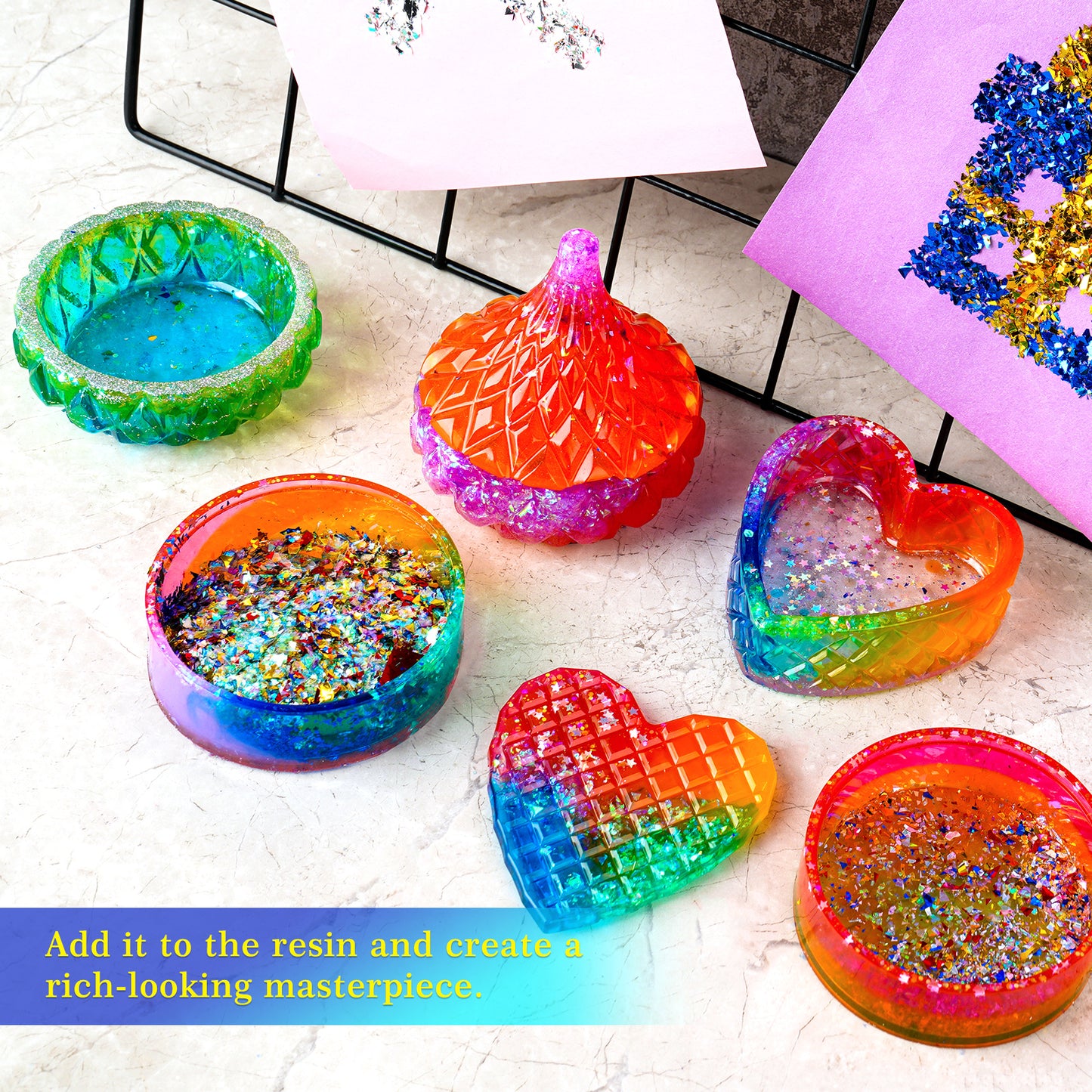 Iridescent Foil Flake Glitter Confetti for DIY Resin Casting, Ice Mylar Paille