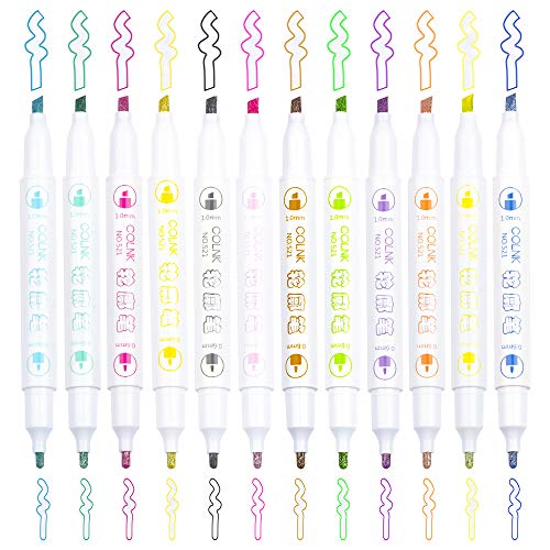 Dual Tip Double Line Metallic Ink Self-outline Marker Set, Paint Pen Bullet Jour