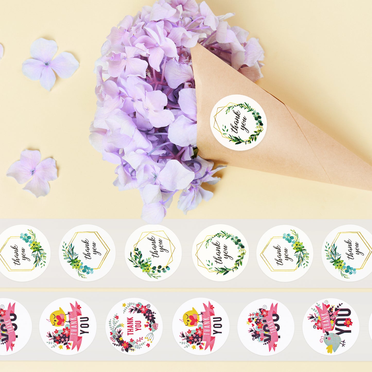 Thank You Stickers 1 Inch Round Self-Adhesive 1000 Labels 2 Rolls 4 Boho Green