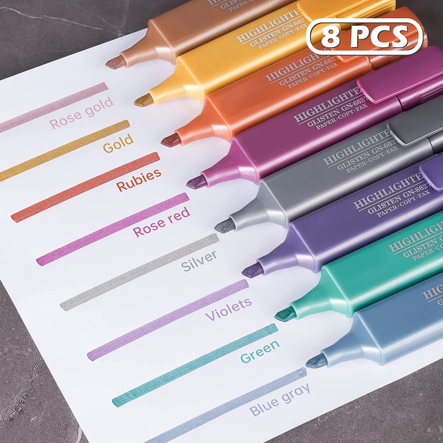 Metallic Glitter Highlighters 8 Colors Glitter Highlighter Markers Chisel Tip