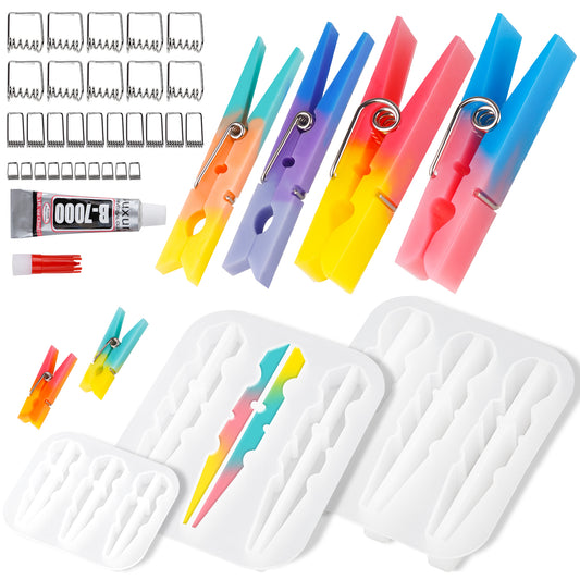 Epoxy Resin Clothespin 3 Sizes Soft Silicone Molds 30PCS Springs Adhesive Glue