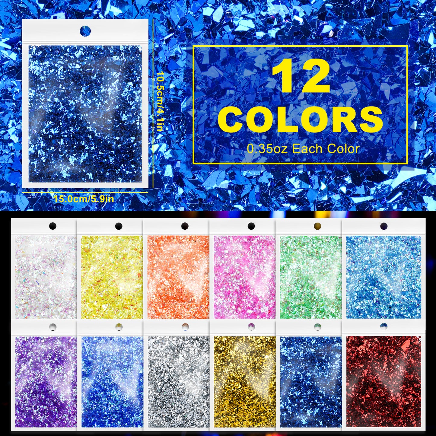 Iridescent Foil Flake Glitter Confetti for DIY Resin Casting, Ice Mylar Paille