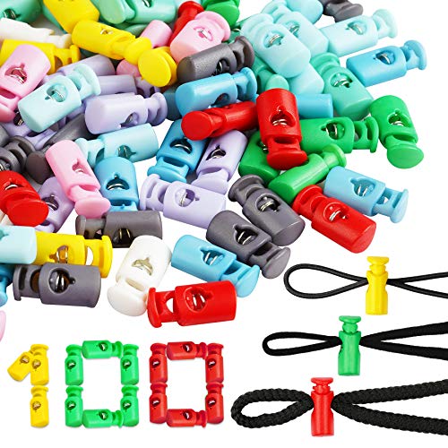Ear Loop Cord Lock 100PCS 10 Colors Plastic Spring-Loaded Sliding Adjustment, R
